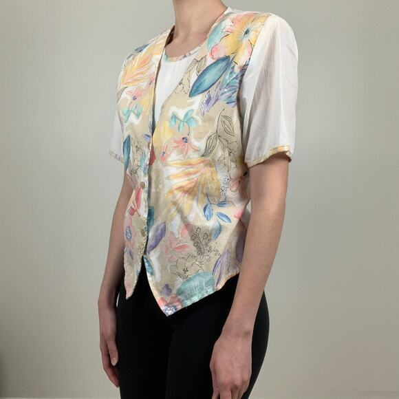 Vintage Tapestry Floral Tie Back Vest Shirt - Picture 7 of 8